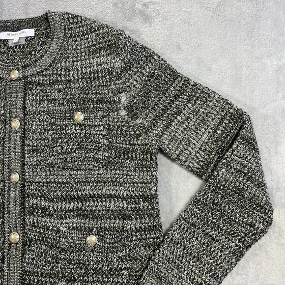 Gerard Darel Cardigan Women Size 2 Grey Excellent Wool Blend Gold Crest Buttons - Picture 9 of 16